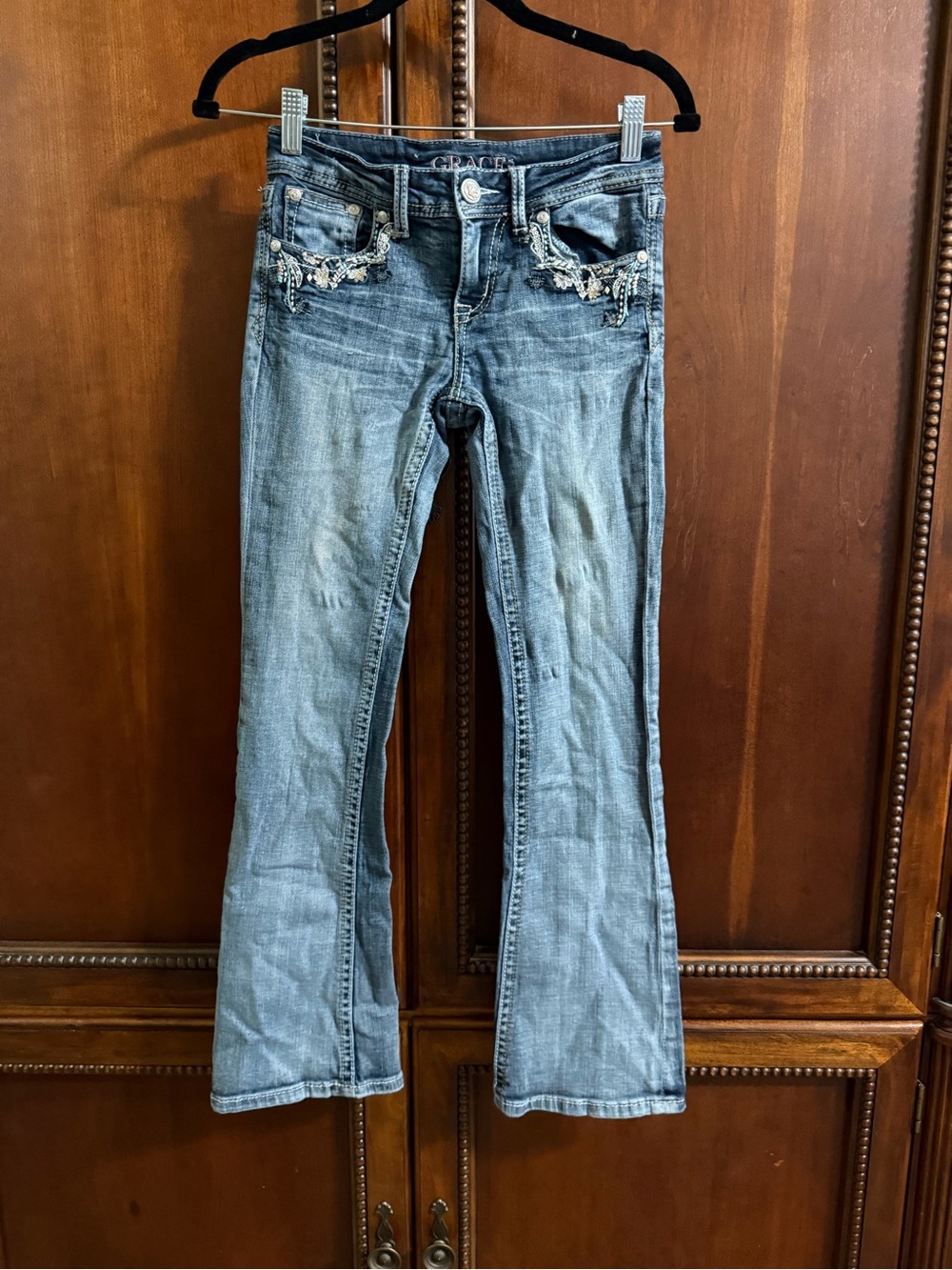 Grace in LA Light Blue Embellished Bootcut Jeans